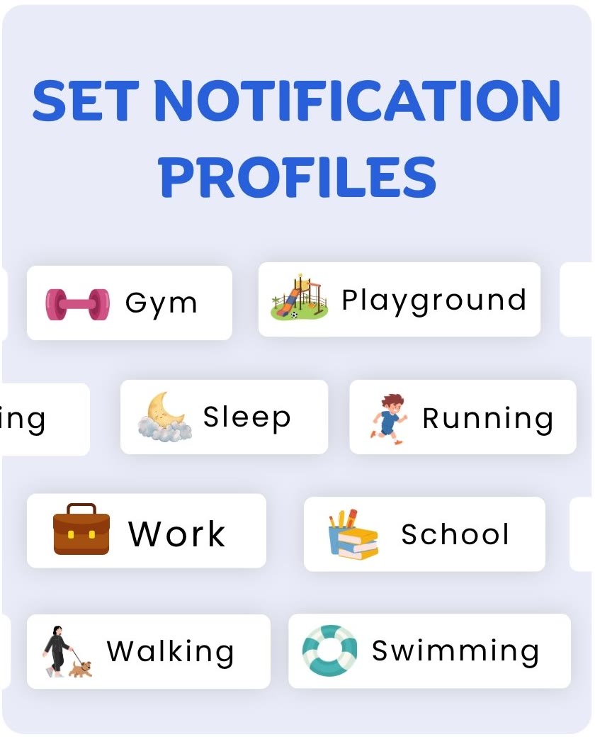 Sweet Dreams notification profiles such as Gym, Sleep, Work and School