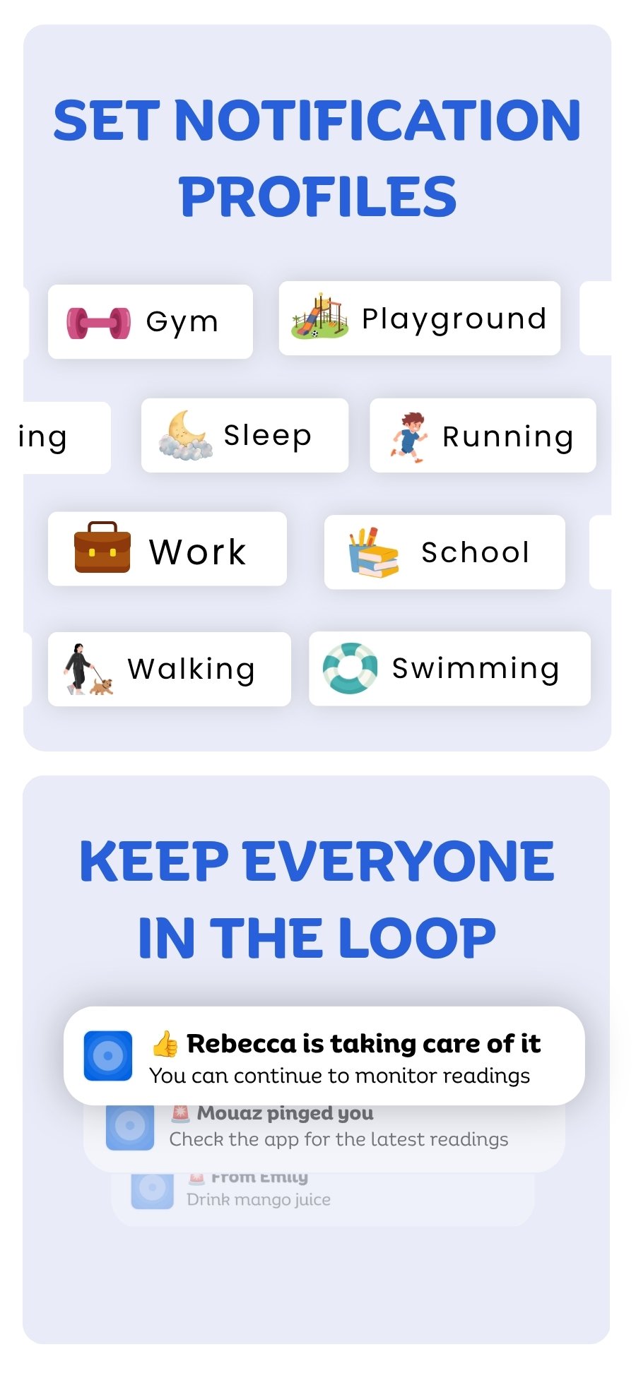 Sweet Dreams notification profiles such as Gym, Sleep, Work and School